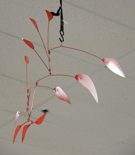 Mobile Kinetic hanging sculpture in red paint. ht. 34in.