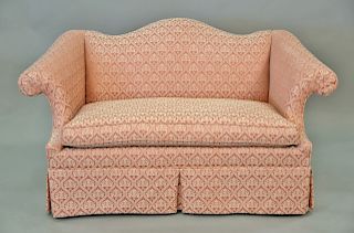 Custom upholstered Chippendale style loveseat. wd. 60in.