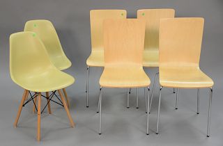 Six contemporary side chairs.