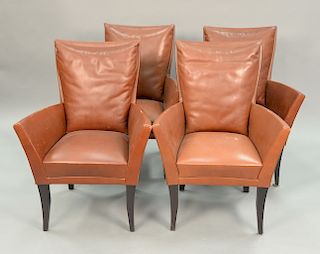 Set of four Dakota Jackson leather dining armchairs.