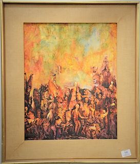 Nathaniel E Reich (20th century), oil on board, "Exodus", signed top right: N.E. Reich, Twenty-Fourth Annual Art Exhibition American...