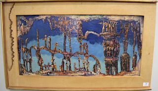Nathaniel E Reich (20th century), oil on masonite, "The Dream" Dream Bridges, signed lower right: N.E. Reich, Bodley Gallery label o...