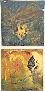 Matt Lamb (1932-2012), set of three abstract oil on canvas paintings, two signed Lamb. 24" x 24"