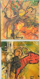 Matt Lamb (1932-2012), set of three abstract oil on canvas paintings, two signed Lamb. 24" x 24"