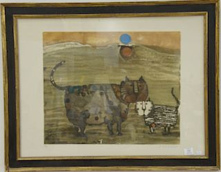 Four piece group to include Graciela Rodo Boulanger (b. 1935) lithograph of cats, pencil numbered and signed (sight size: 23 1/2" x ...