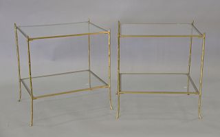 Pair of Bagues style brass end tables. ht. 26 1/2in., top: 24" x 18"