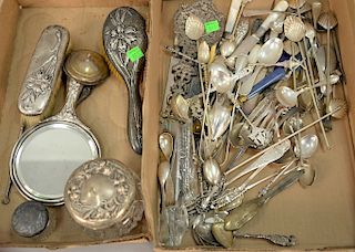 Two tray lots of silver to include souvenir spoons, approximately 20 weighable troy ounces.