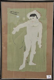 Pablo Picasso, silkscreen, White Clown Pierrot signed, in silkscreen top left: Picasso, 24" x 16 1/2".