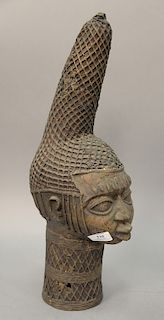 Tall African bronze female head. ht. 21in.