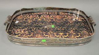 Large serving tray having faux tortoise shell and Silver Plate gallery. lg. 32 1/2in.