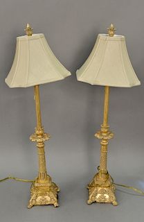 Two pairs of metal candlestick style table lamps. ht. 32in.