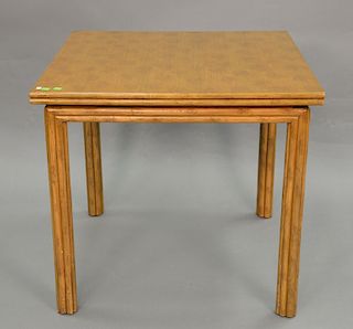 McGuire style oak dining extending table. ht. 29 1/2in., top closed: 31 1/2" x 31 1/2" top open: 31 1/2" x 63"