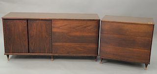 Two piece lot of custom 60's walnut furniture to include small chest with laminate top (ht. 28 1/2in., wd. 29 1/2in., dp. 17in.) and...