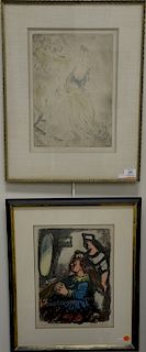 Four framed lithographs to include Raphael Soyer, color lithograph, Girl and Child, signed and inscribed: Artists Proof (18" x 14"),...