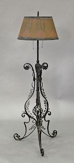 Iron floor lamp with mesh metal shade. ht. 64in.