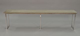 Mid-Century window bench with chrome base and blue stone top. ht. 21 1/2in., lg 83in., dp. 12in.