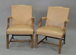 Pair of Gregson leather Chippendale style office chairs.
