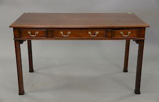Three piece lot to include mahogany computer table with three drawers (ht. 30 1/2in., top: 25" x 52") and pair of two drawer end tab...