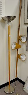 Two piece lot to include contemporary torchiere style floor lamp (ht. 72in.) and Mid Century tension pole lamp.