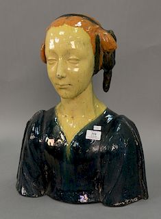 Austrian glazed porcelain bust (crazing, paint losses). ht 19 1/2in