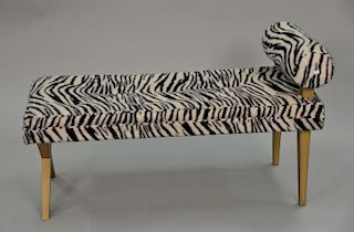 Neoclassical bench having gold paint and faux zebra fur. ht. 26in., wd. 48in., dp. 19in.