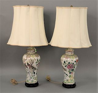 Pair of Oriental style table lamps. total ht. 36in.