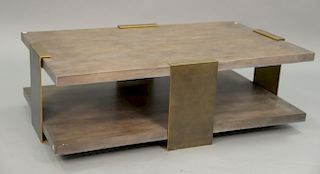 Mid-Century wood coffee table with bronze legs. ht. 18in., top: 33" x 57"