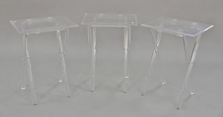 Three lucite folding tables. ht. 27in., top: 15" x 20"