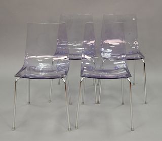 Set of four slim "C" chairs designed by Roberto Fescha for Softline Allicit having chrome legs.