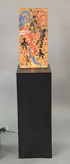 Acrylic abstract painted sculpture on stand, "Max" written on top. sculpture size: 20 1/4"" x 10"
