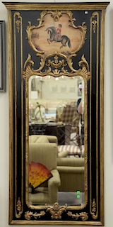 Contemporary large trumeau mirror having planet with painted figure on a horse. 69" x 30"