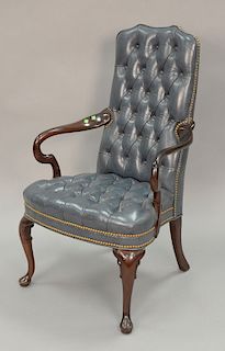Hancock and Moore tufted leather Queen Anne style armchair. ht. 42 1/2in.