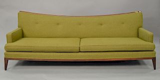Large upholstered Widdicomb sofa in the manner of Paul McCobb and T.H. Robsjohn Gibbings. lg. 88in.