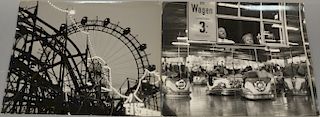 Franz Hubmann (1914-2007), pair of vintage silver print photographs, Ferris Wheel at Carnival and Watching Bumper Cars at Carnival, ...