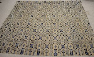 Blue woven coverlet, late 18th century, early 19th century. 6'3" x 7'3"