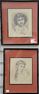 Four framed pencil drawings including a pair of 19th century portraits, pencil on paper, signed A.E. Smith, Elise Spiess 19th centur...