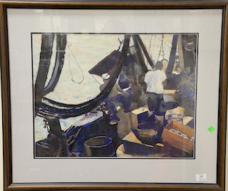 Emiddio DeCusati (1896-1984), watercolor, Dock's Edge, signed lower left: E. DeCusati, sight size: 17 1/2" x 23".