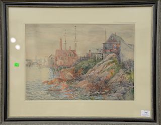 Harry Fenn (1837-1911), watercolor, Houses Along the Port, signed and dated lower left: Harry Fenn 1909, sight size: 13 1/2" x 19".