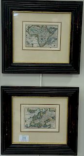 Three hand colored engraved maps by Van Den Keere including Europa, New and Accurate Map of the World, and Africa, pocket size.