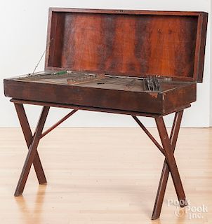 Hammered dulcimer in a mahogany case on stand