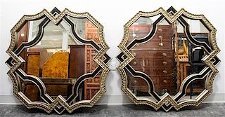 A Pair of Silvered Wood Mirrors Height 38 x width 39 inches.