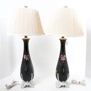 A Pair of Rosenthal Porcelain Lamps Height overall 33 1/2 inches.