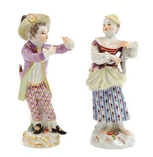 * Two Meissen Porcelain Figures Height 5 1/8 inches.