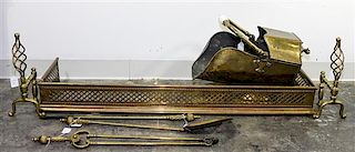 An Assembled Set of Brass Fire Equipment Width of fender 45 inches.