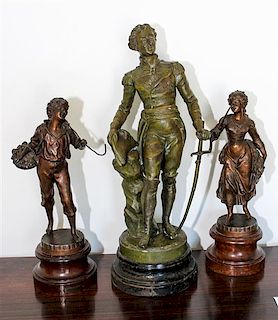 Three French Cast Metal Figures Height of tallest 17 1/2 inches.