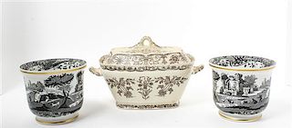 * A Collection of English Transferware Porcelain Width of first over handles 13 inches.