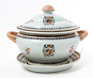 * A Chinese Export Style Porcelain Tureen, Reed & Barton Width over handles 15 1/2 inches.