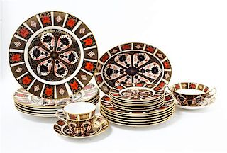 * A Set of Royal Crown Derby Imari Dinnerware for Six Diameter of dinner plates 10 1/2 inches.