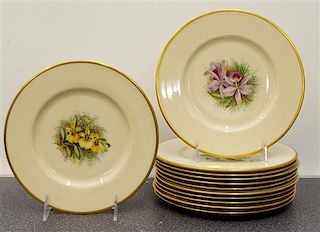 Jan Nosek and F. Fenzl, Lenox, c.1930, a set of twelve hand painted orchid plates