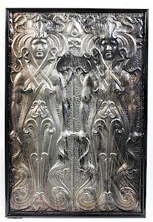 A Pressed Tin Architectural Panel Height 35 3/4 x width 23 1/2 inches.